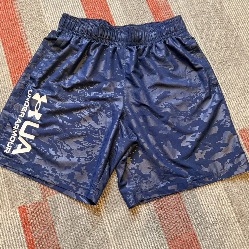 Under Armour Men's Woven Emboss Shorts Navy Blue Camo Athletic Size Large LG